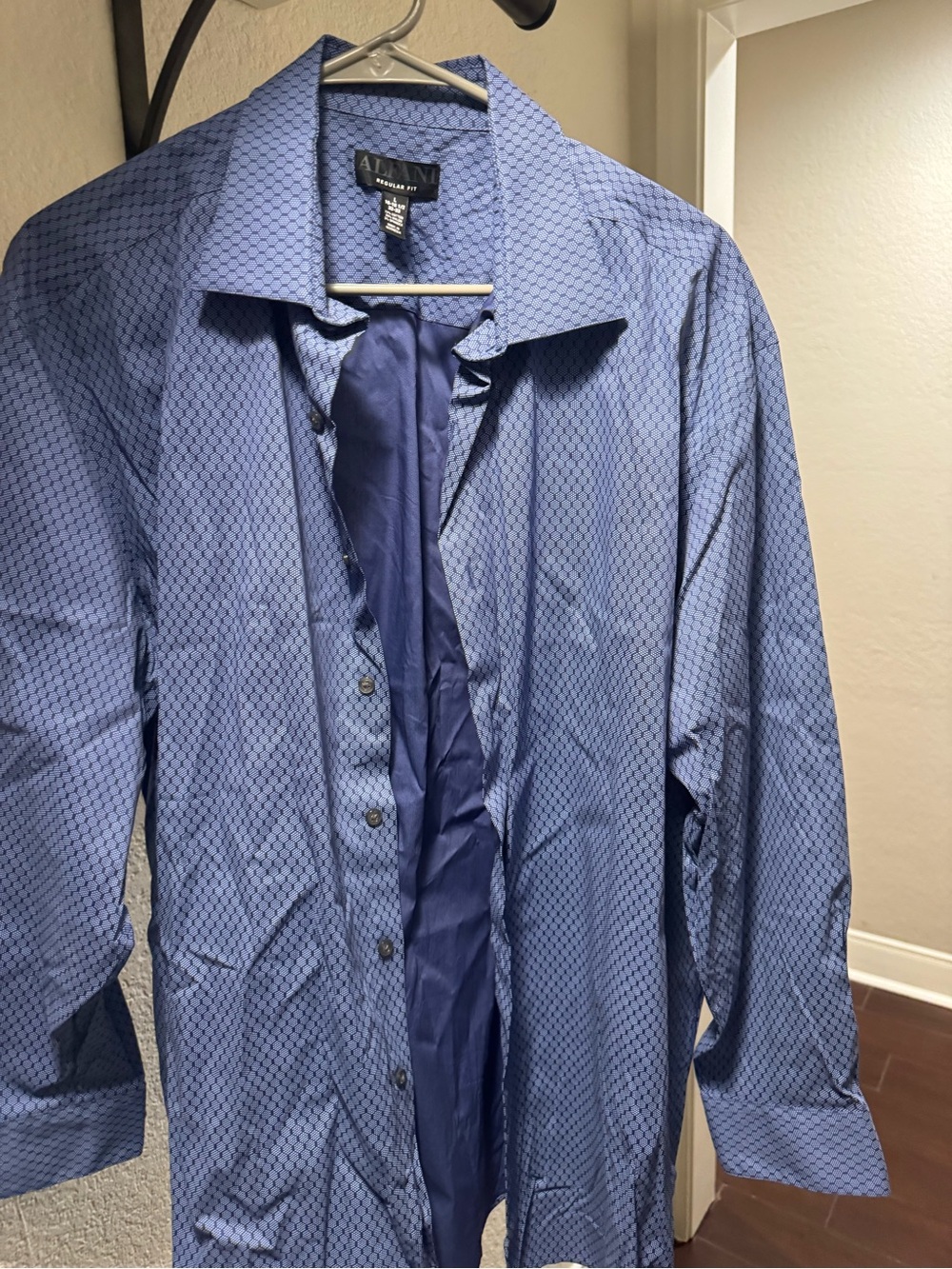 Alfani Men's Blue Geometric Print Dress Shirt